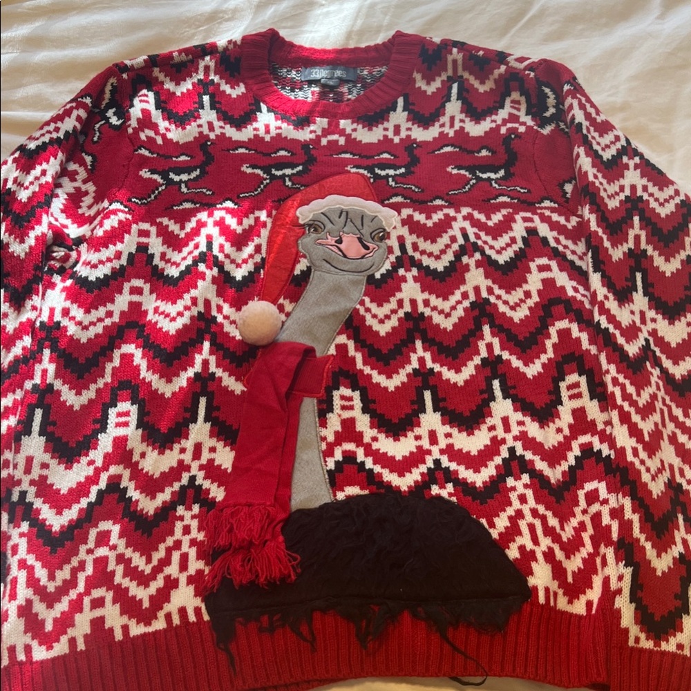 Festive Ostrich Sweater with Santa Hat